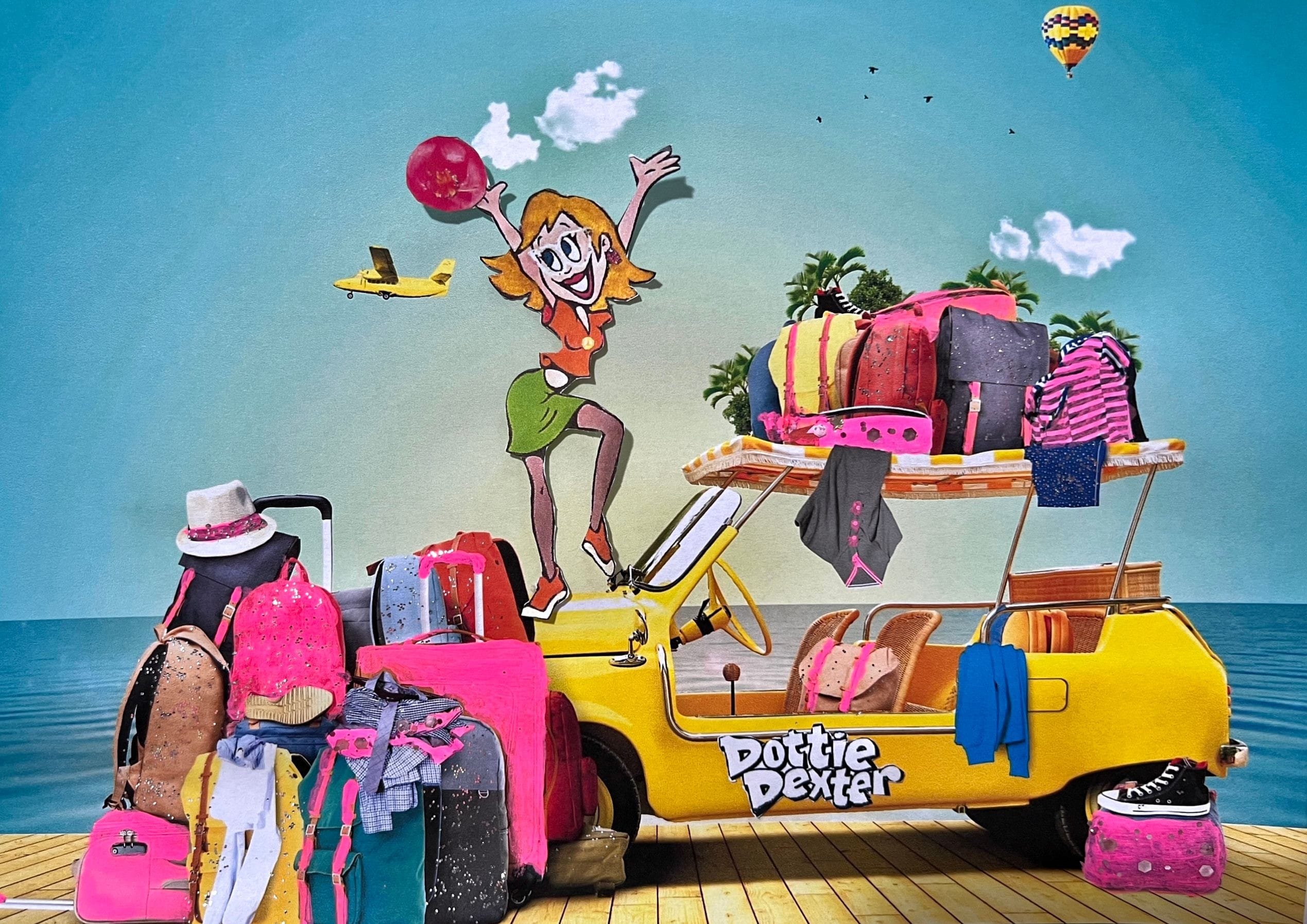 Dottie Dexter travels cross country & the world to audition for her Talk Show job at HULU, Lionsgate studios. Pink suitcase, plane, luggage, dance walking tours